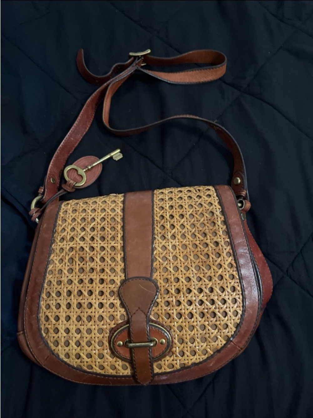 Brown Woven Leather Crossbody Bag